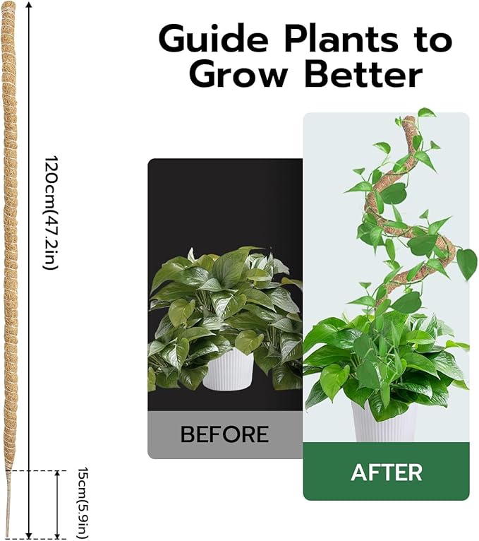 Mcbazel 47'' Bendable Moss Pole Monstera Plant Support for Climbing Indoor Plants - Tall Coir Plant Support Stake with 7mm Strong Aluminum Core for Houseplants - Accessories for Monstera Pot