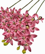 4pcs Artificial Cymbidium Orchid Flower Plant 3D Print Vanda 10 Heads Latex Phalaenopsis Flower (deep Pink 2)