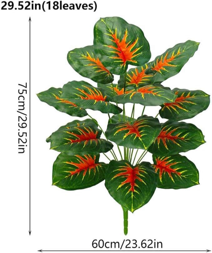 Artificial Caladium Plant with Red and Green Leaves, Red Leaf Artificial Plants Decoration Simulated Bonsai Potted Decor Home Room Party Wedding Office Floor(RedGreen(No Flowerpot), 75cm)