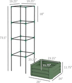Outsunny Galvanized Raised Garden Bed, 73.5" Tall Outdoor Planter Box with Trellis Tomato Cage and Open Bottom for Climbing Vines, Vegetables, Flowers in Backyard, Garden, Patio, Green
