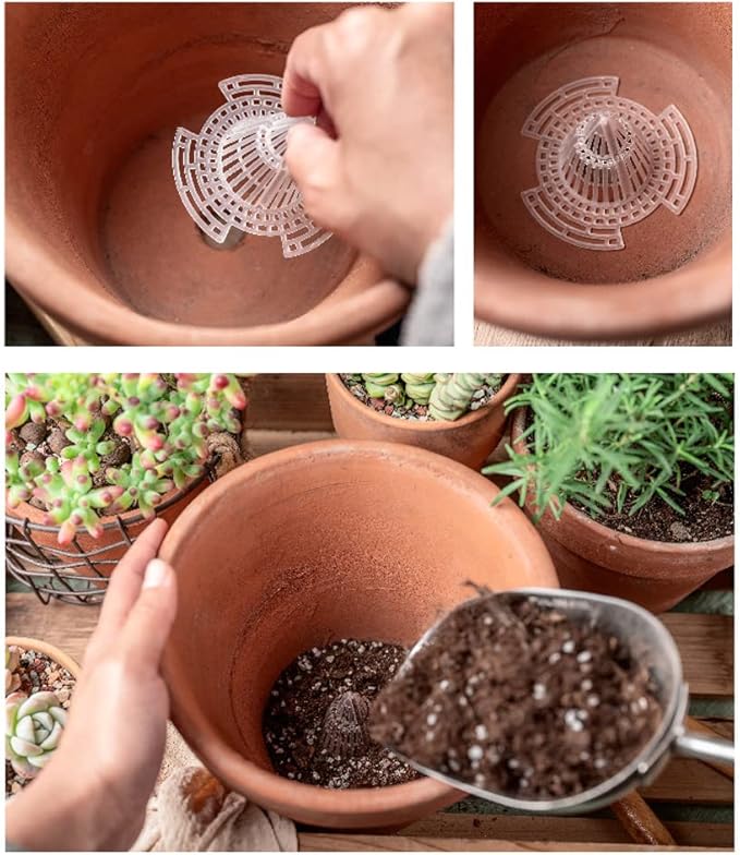 15 Pack Flower Pot Hole Mesh Pad Plastic Cone Bottom Grid Gasket Drain Mat Cover Drainage Screen for Plants Bonsai Gardening Breathable Hydrophobic Anti-Rot Root Prevent Soil Leakage