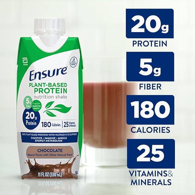 Ensure Plant-Based Protein Shake With 20g Protein, 5g Fiber, Ready to Drink, Chocolate, 11 Fl Oz, 12 Pack