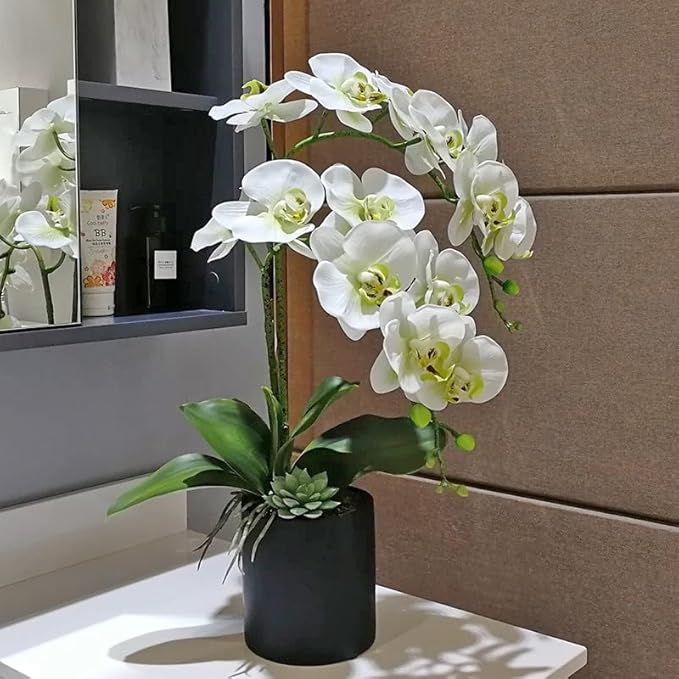 Htmeing 38 Inch Artificial Phalaenopsis Flowers Branches Real Touch (Not Silk) Orchids Flowers for Home Office Wedding Decoration,Pack of 2 (Green White)