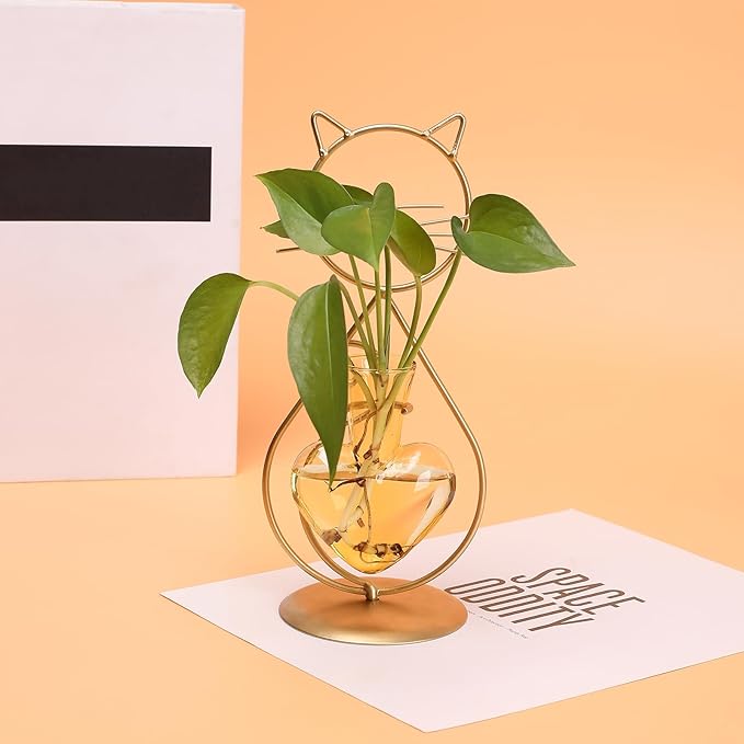 Plant Terrarium Plants Propagation Station Cat Lover Gifts for Women Home Office Decor Cat Desk Accessories