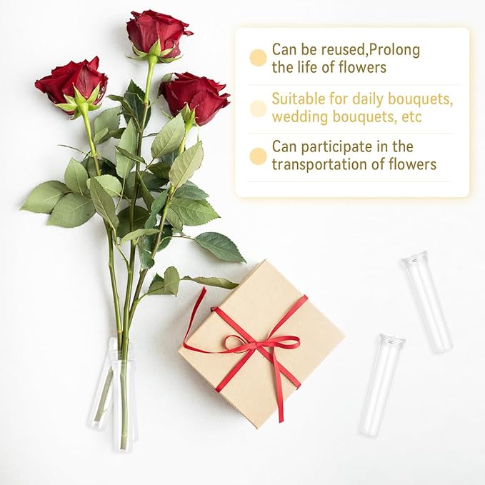 Vials for Flower Arrangements 2.8 Inch Floral Water Tubes Plastic Floral Vials with Caps (Clear, 30 Pack)