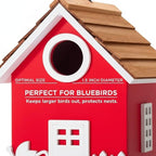 2026 Vinyl Water Proof Bird House for Outside, Shingle Roof Bluebird House Nesting Box, Squirrel Proof Hanging Birdhouse, 5 Years Weatherable for Outdoor Decoration,Bird Box for Pole (Red)