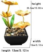11‘’ H Gold Tabletop Water Fountain, Zen Desktop Waterfall, Indoor Lotus Desktop Decorative Fountain, Home Bathroom Bedroom Decor.
