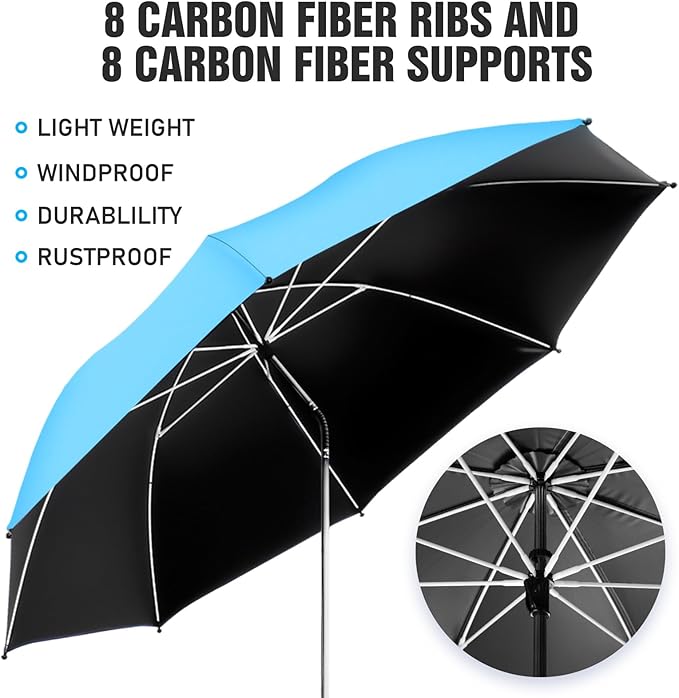 2 PACK Beach Umbrella with Clamp, 360 ° Adjustable Umbrellas for Chair, UPF50+ Umbrella for Beach Chair, Patio Chair, Wheelchair, Camping Chair, Golf Carts (Chair Not Included)