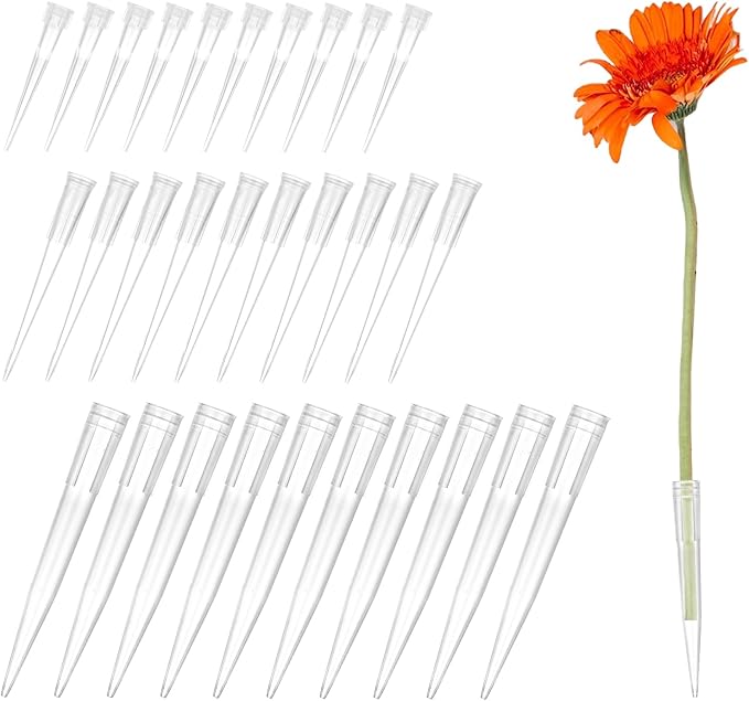 Sliverdew 30 Pcs Plastic Flower Stems Tube Holder Fresh Flower Cake Spikes Pointed End Flowers Arrangement Holders for DIY Valentine's Day Crafts