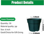 50 Pack 6 Inch Nursery Pots, Planting Grow Plastic Flower Pots, Thick Planters with Drainage Holes for Outdoor/Indoor Plants Succulent Herb (Green)
