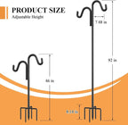 92" Double Hooks Heavy Duty Adjustable Bird Feeder Pole with Sturdy 5-Prong Base, Height Adjustable Shepherds Hook for Hanging Feeders, Plants, Solar Lanterns & Wind Chimes (2026 Upgrade)