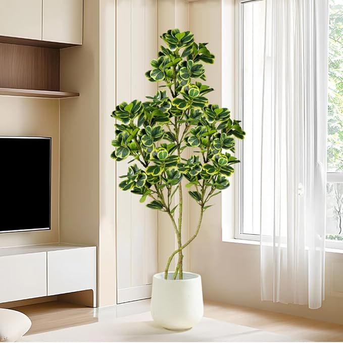 Large Artificial Ficus Tree 70135cm Realistic Fake Rubber Plant with Green Tropical Leaves, Indoor Outdoor Decorative Faux Tree for Home, Office, Living Room or Garden