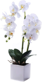 Orchids Artificial Fake Flowers with Vase for Table Centerpieces, Fake Orchids in Pots Orquideas Real Touch Flowers Large Vivid Faux Phalaenopsis White Orchid Plant Indoor Room Decoration