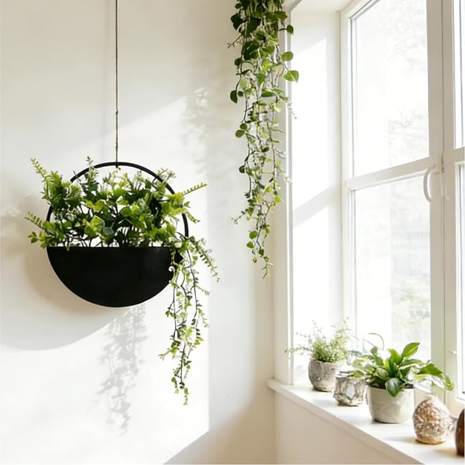 Fake Hanging Plants Artificial Plants Indoor, Faux Plants Eucalyptus in Pot for Living Room Bathroom Wall Décor, Outdoor Porch Decorations, Farmhouse Home Office Décor（Black）