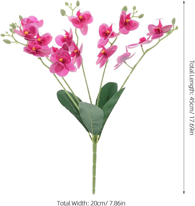 Happyyami Artificial Orchid Branches with Leaves Faux Phalaenopsis Butterfly Orchid Stem Purple Realistic Flower Simulation Plants for Indoor Home Living Room Office Décor
