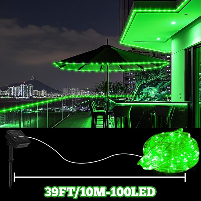 LairtPOW Solar Rope Light Waterproof 39FT 100LEDs Outdoor IP65 Solar String Lights for Easter Outside Party Garden Yard Home Wedding Christmas Halloween Holiday St. Patrick's Day Tree Lighting(Green)