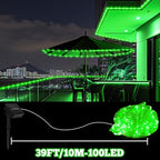 LairtPOW Solar Rope Light Waterproof 39FT 100LEDs Outdoor IP65 Solar String Lights for Easter Outside Party Garden Yard Home Wedding Christmas Halloween Holiday St. Patrick's Day Tree Lighting(Green)