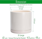 D'vine Dev 12 Inch Ceramic Planter Pot with Drainage Hole and Saucer, Indoor Cylinder Round Planter Pot, Oatmeal, 94-O-F-8