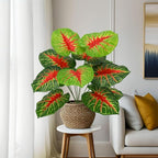 Artificial Caladium Plant with Red and Green Leaves, Red Leaf Artificial Plants Decoration Simulated Bonsai Potted Decor Home Room Party Wedding Office Floor(RedGreen(No Flowerpot), 60cm)