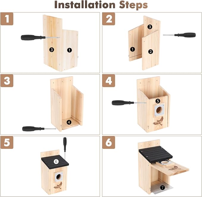 2 Pack Bird Houses for Outside, Bluebird Nesting Box with Metal Predator Guard, 1-1/2" Entrance Hole Wooden Birdhouse Kit for Bluebird Chickadees, Swallows & Finches, Assembly Required