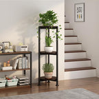 Plant Stand Indoor Outdoor 2 Tier Tall Metal Corner Storage Tiered Plant Shelf Holder Multiple for Living Room Balcony Garden,Black (3 Tier-Black Oak Round)