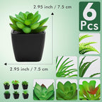 6 Pack Artificial Succulents Plants Potted Small Fake Greenery Plant Realistic in Black Pots for Office Desk Halloween Decorations Bedroom Living Room Shelf Bathroom Decor