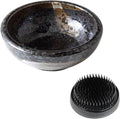 Wazakura Minoyaki Series Japanese Ikebana Essential Tool Kit with Small Round Ceramic Flower Vase and Kenzan Pin Frog for Floral Arranging - Black Vase + 2in (61mm) Black Kenzan