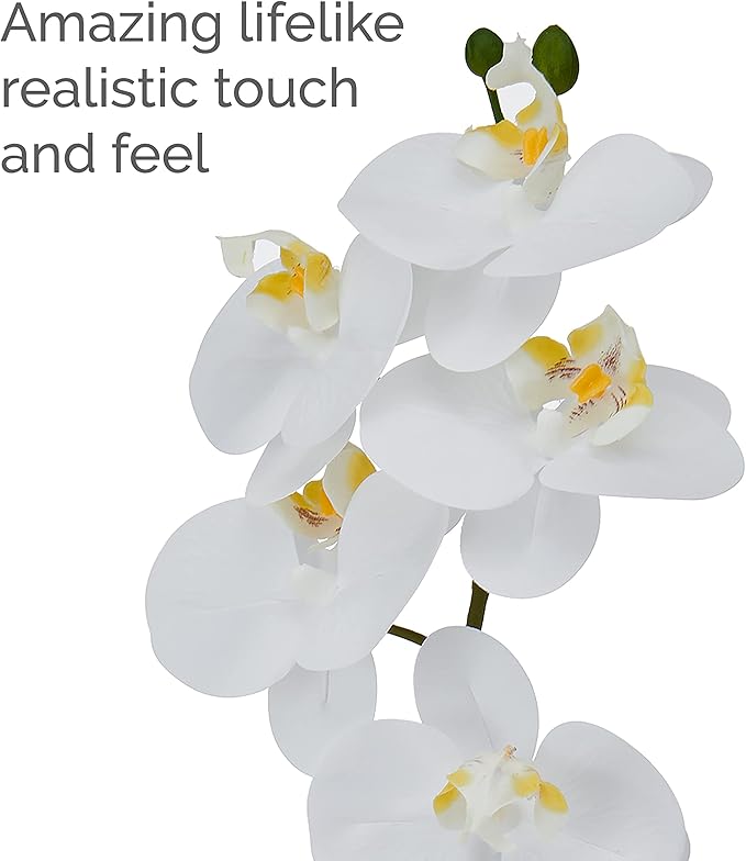 Mikasa Artificial Orchid in Pot, Real Touch Phalaenopsis Orchid, Embossed Weave Cement Pot, 16-Inch Single Branch, White/Yellow