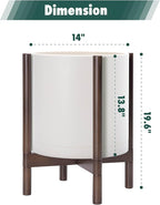 D'vine Dev Planter Pot with Stand - 14 Inch Plastic Cylinder Flower Pot with Wood Planter Holder for Indoor, Oatmeal Pot + Walnut Color Stand, 55-C-R-3