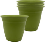 The HC Companies 8 Inch Eclipse Round Planter Pots with Drainage Holes & Attached Saucer, Lightweight UV-Resistant Plastic Indoor Outdoor Planters, 4-Pack Flower Pots for Garden & Home Decor, Peridot