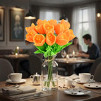 Mandy's Orange Partially Open Artificial Tulips Flowers Centerpiece, 13.5" Lifelike PU Fake Floral Stems 12pcs for Kitchen Island & Dining Table, Spring Decor for Easter