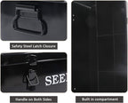 Seed Saving Box, Metal Seed Bin, Seed Storage Organizer, Seed Packet Container with Lid, Seed Envelope Storage Box, 4 Compartments Garden Seed Bin with Safety Locks-Black