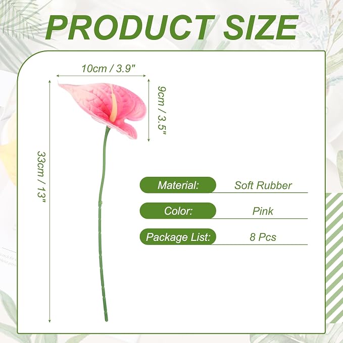 uxcell 8Pcs 11inch Artificial Anthurium Lily Flowers, Permanent Flower Bouquet for Home Arrangements Wedding Festival Decoration Crafts Store Decor Accessories, Pink
