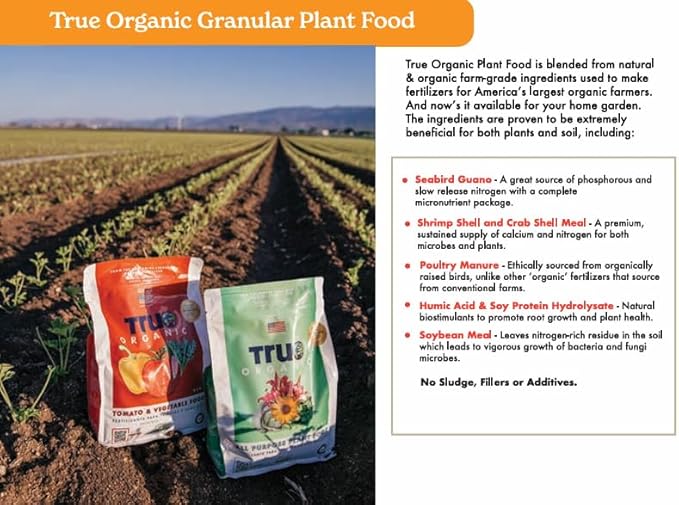 True Organic Tomato & Vegetable Food – Organic Fertilizer for Superior Harvests with 6% Calcium – 12lb Bag Covers 210 sq. ft.