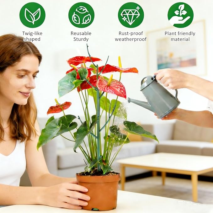 Stackable Plant Support Vine Plant Sticks Stakes Pothos Climber Support with Plant Clips and Plant Ties for Indoor Outdoor Vine Orchid, 5 Pack