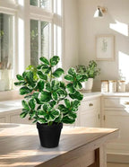 17" Artificial Rubber Plant in Black Pot, Faux Ficus Plant Potted with Cream White Edge Foliages, Fake Greenery Plant for Home Office Tropical Decor