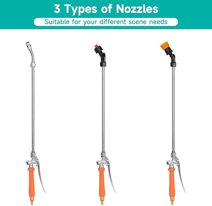 All Metal Sprayer Wand With 3 Types of Nozzles - Fan, Stainless Steel, 1/4" & 3/8" Brass Barb, 2 Hose Clamps (29 Inches, 3 Nozzles)