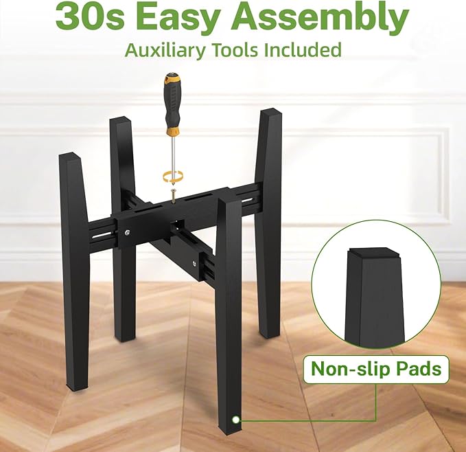 iDavosic.ly Adjustable Plant Pot Stand Indoor Outdoor, Mid Century Modern Bamboo Short Single Flower Holder Fits 8 to 12 Inch Large Heavy Duty Planter (Not Included) | Black