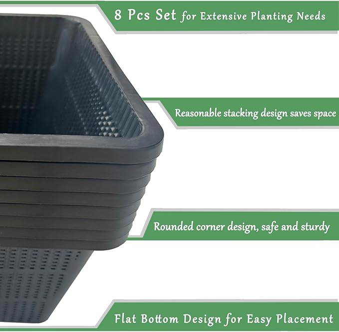 8 Pcs 9 Inch Aquatic Plant Baskets for Hydroponics Water Garden Plant Pots Black Plastic Mesh Basket Square Plastic Mesh Pond Containers for Live Aquarium Plants