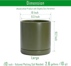 D'vine Dev 10 Inch Ceramic Planter Pot with Drainage Hole and Saucer, Indoor Cylinder Round Planter Pot, Olive, 94-O-E-J