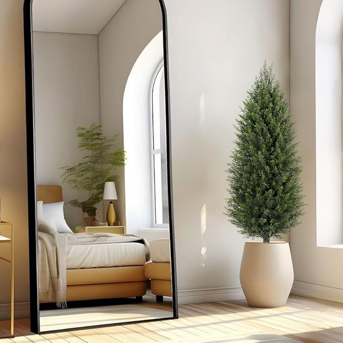 Hollyone Artificial Topiary Cedar Trees 4FT Tall Faux Cedar Cypress Plants Tree Fake Pine Shrubs Plant Potted for Outdoor Indoor Front Porch Home Living Room Decor, Set of 2