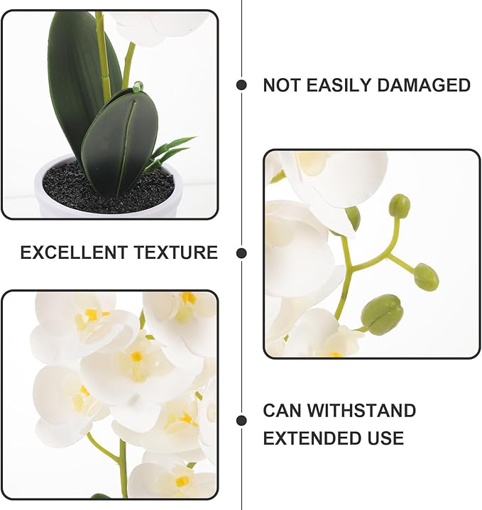 Faux Butterfly Orchid Bonsai Tabletop Potted Plant White Artificial Flower Home Decor Indoor Decorative Faux Plant for Living Room Office Desk