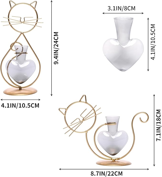 Plant Terrarium Plants Propagation Station Cat Lover Gifts for Women Home Office Decor Cat Desk Accessories