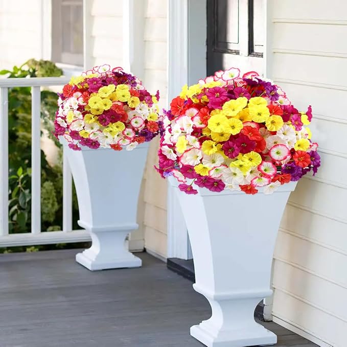 Artificial Flowers 30 Bundles Outdoor UV Resistant Fake Daisy Flowers Faux Plastic Plants Garden Porch Window Box Porch Farmhouse Hanging Decor(Mix Six Colors)