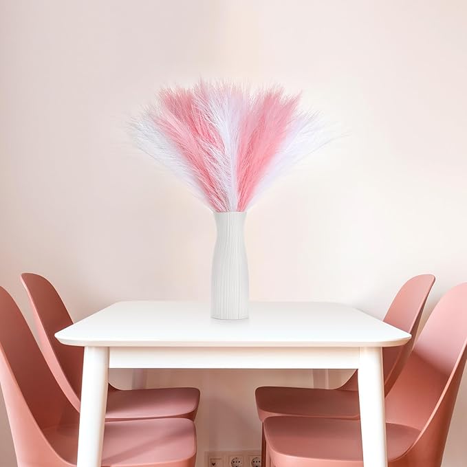SeptCat 60 Pcs Pampas Grass Pink White Decor 21.7" Fluffy Faux Short Pampas Grass Artificial Small Pompas Grass Flower Vase Filler for Home Wedding Decoration