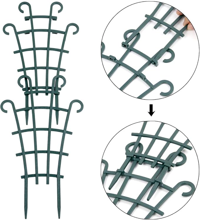 UWIOFF 12 Pack Trellis for Potted Plants, Garden Trellis for Climbing Plants Plastic Mini Climbing Plant Trellis Flower Pots Support Stackable Trellis for Climbing Plants Peas, Dark Green