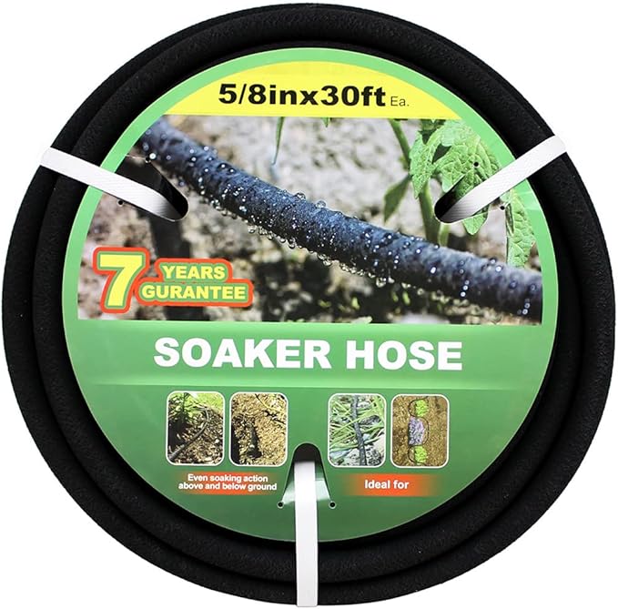 Taisia 5/8" Soaker Hose 30 ft Round Rubber Garden Water Hoses, Heavy Duty Drip Hose for Watering Irrigation, Water Seeper Soaker Hoses for Garden, Lawn and Plants
