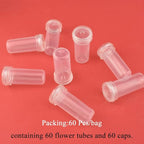 HAHIYO 60PCs 1.6X0.7Inch Transparent Plastic Floral Tubes Floral Water Tubes Flower Vials with Silicone Caps for Plants Fresh Flowers Arrangement Decoration Milkweed Cutting Florist Supplies