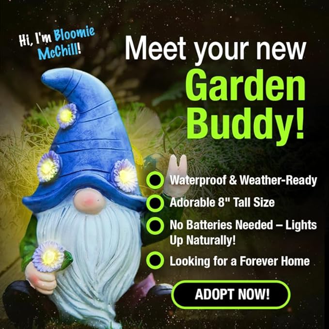 Peace Gnome Garden Statue - Original Design - Blue Peace Gnome Design for Yard, Lawn, Patio, Porch - Weatherproof Resin Garden Decoration - Solar Light - Outdoor Decor & Unique Gnome Gift for Women