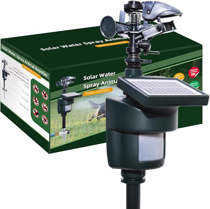 [2025 Upgraded] Yardeen Solar Motion Sensor Sprinkler, Adjustable Garden Water Sprayer with Stake. Day and Night Mode can be Selected